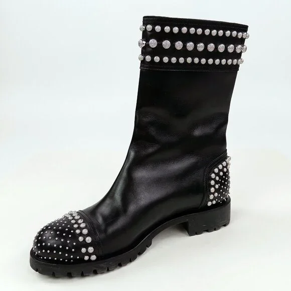 Alexander McQueen Studded Lug Sole Mid-Calf Leather Boots Made in Italy - Picture 3 of 11
